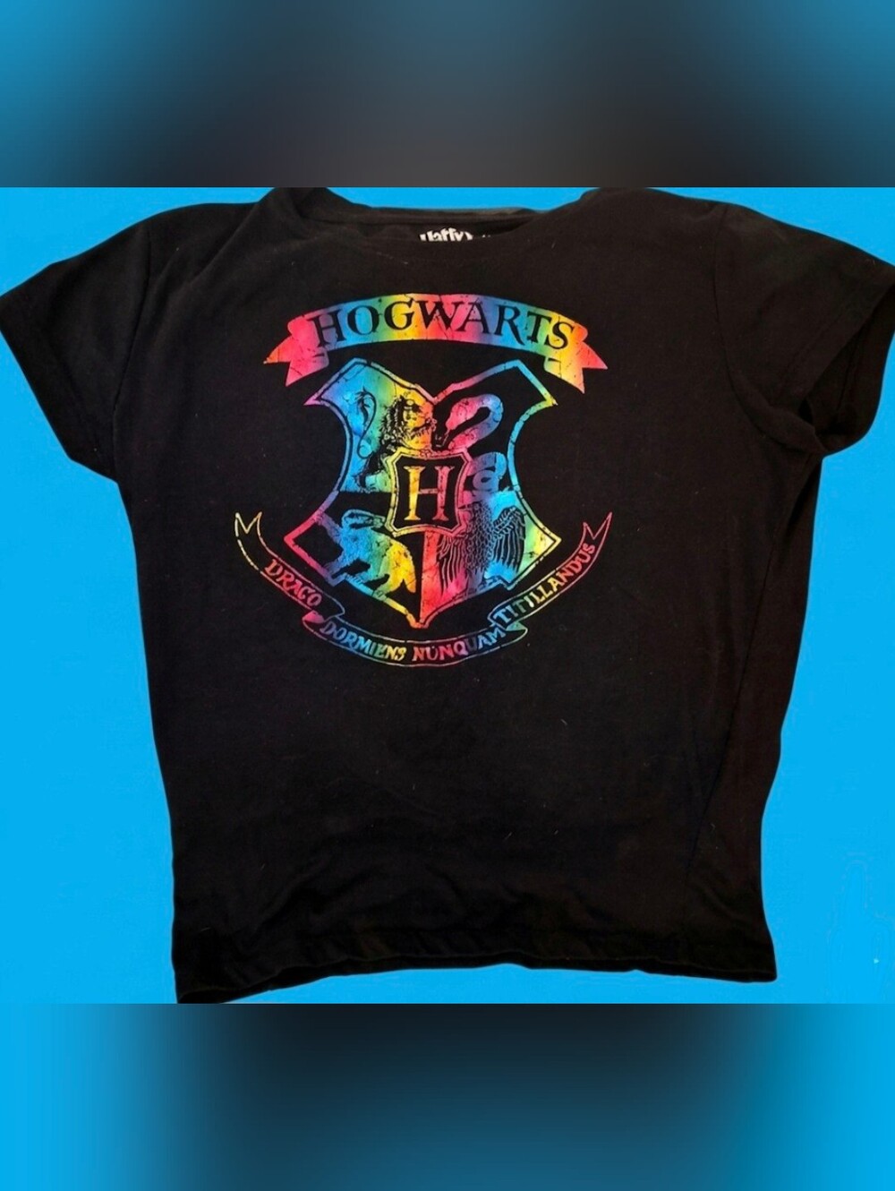 Harry Potter Hogwarts School Rainbow Crest Graphic Black Tee Unisex Kids